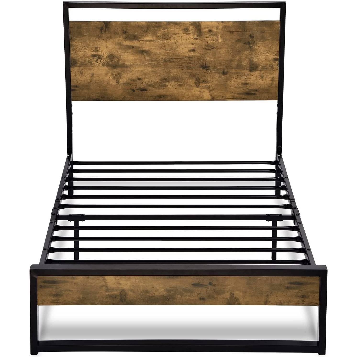 Twin size Metal Wood Platform Bed Frame with Industrial Headboard - Free Shipping