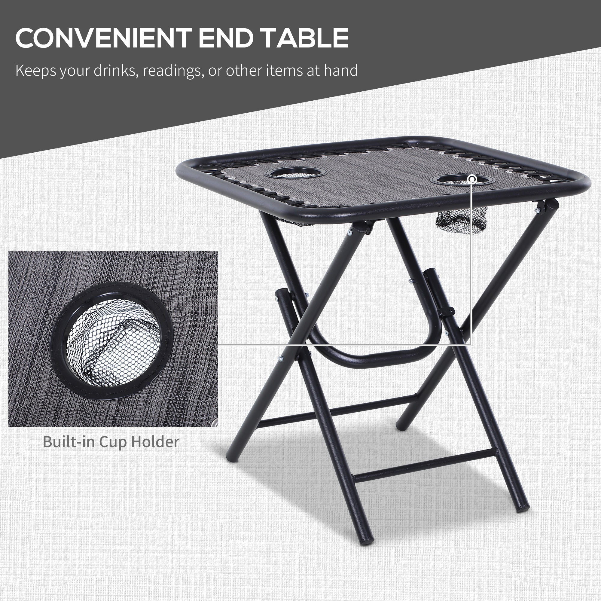 Outsunny Gravity-Defying Comfort: 3pcs Zero Gravity Lounger Chair Set, Patio Chaise Lounge with Side Table, Cup Holder, Dark Grey 