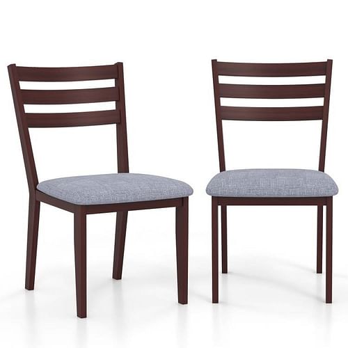 Set of 2 Modern Farmhouse Solid Wood Dining Chair with Grey Fabric Padded Seat - Free Shipping