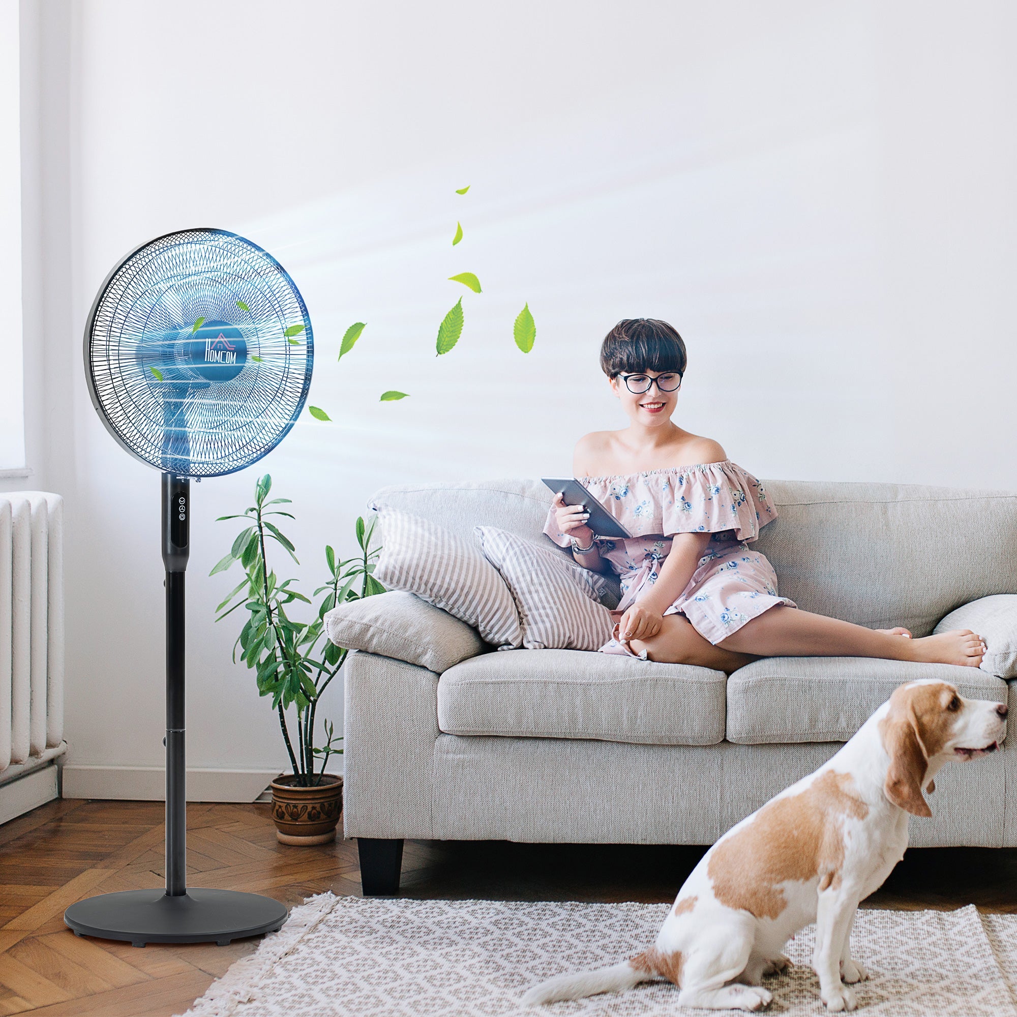 HOMCOM Oscillating Standup Fan with Remote LED Display Cooling Device for Home Office Black 