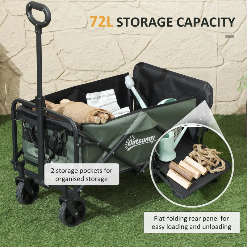 Wagon Cart Foldable, Collapsible Wagon Cart with Removable Liner, Handle, Wheels, 72L & 198 LBS Capacity, Green