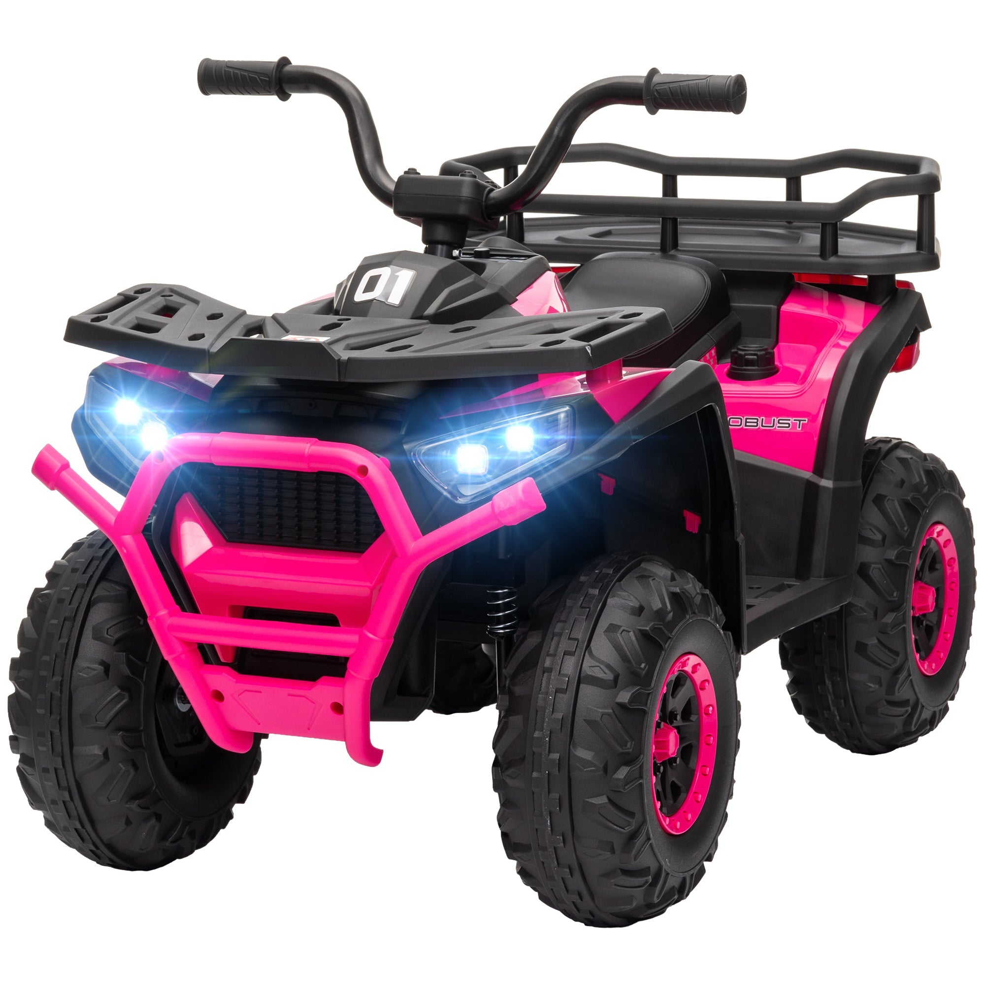 Qaba Kids ATV, 12V Battery Powered Electric Ride on Toy w/ Spring Suspension, Storage Basket, High & Low Speed, Pink 