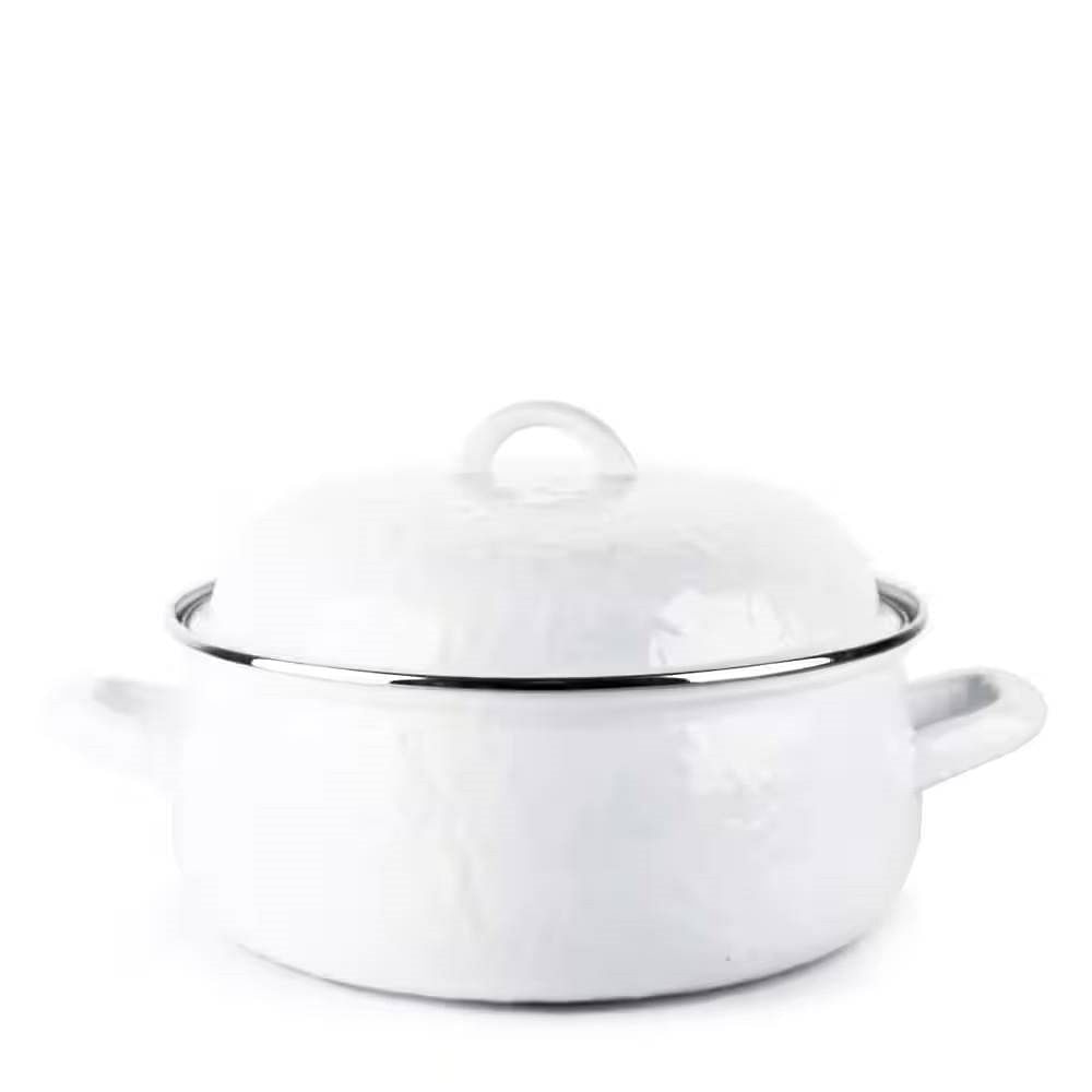 4-Quart White Porcelain-Coated Steel Dutch Oven w/ Lid and Stainless Steel Trim - Free Shipping