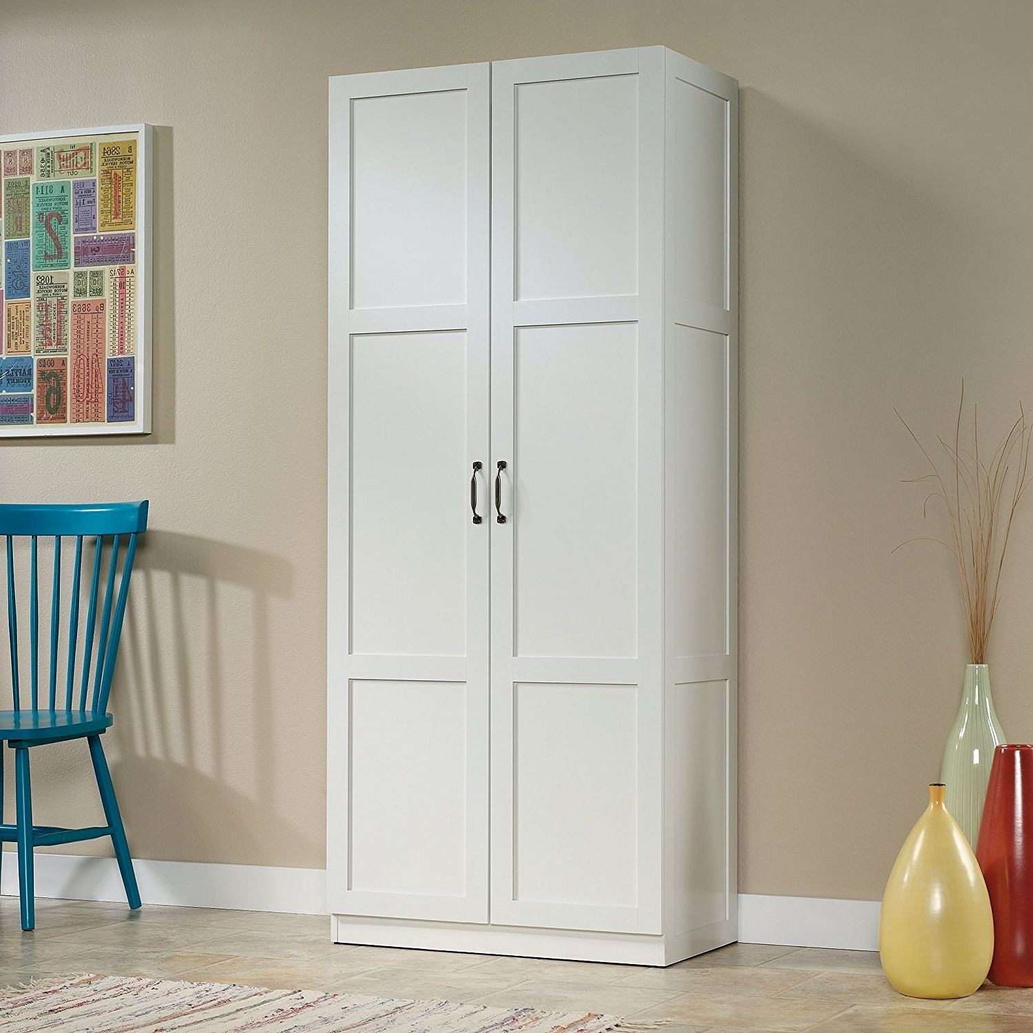 White Wardrobe Storage Cabinet with 4 Shelves and Panel Doors - Free Shipping