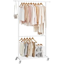 Modern Industrial White Metal Tube Garment Rack with Bottom Hanging Rod - Free Shipping 