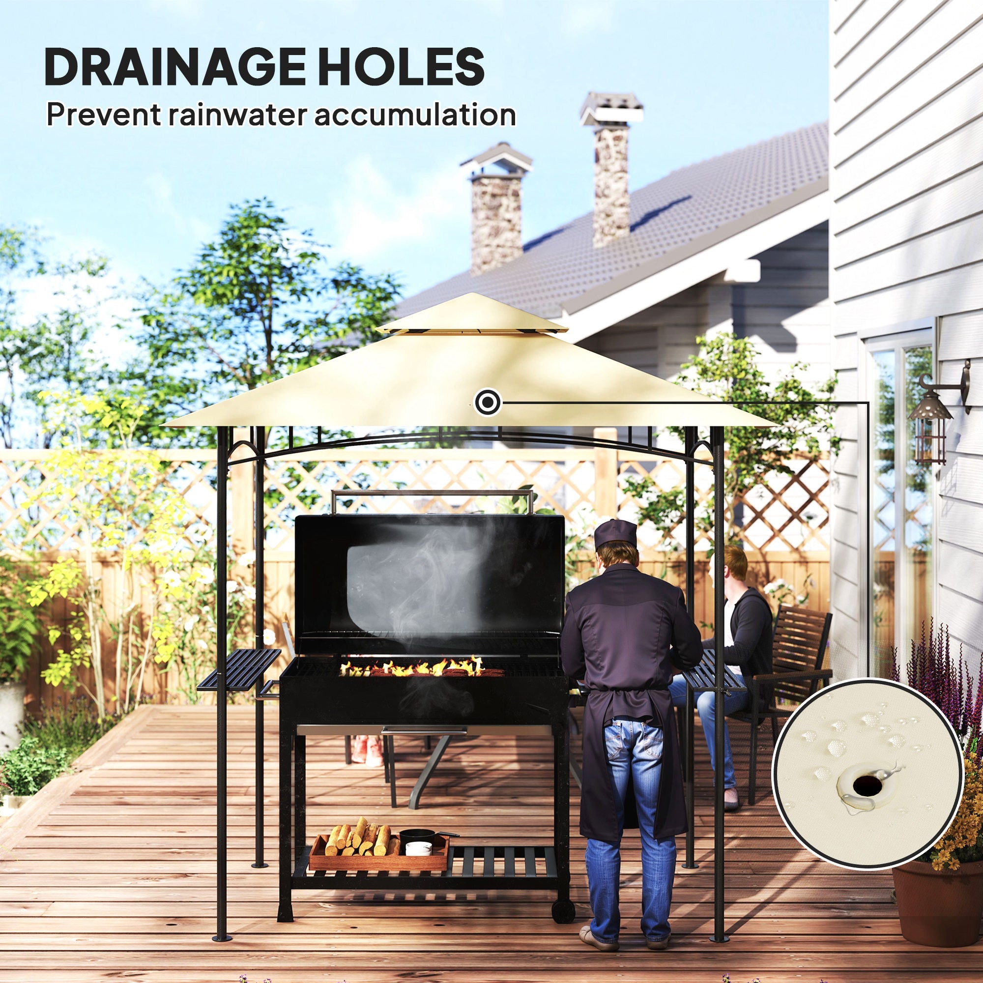 Outsunny 8' x 5' Outdoor Grill Gazebo, Double Tiered Barbecue Grill Gazebo Shelter with 2 Side Shelves, Hooks, Beige 