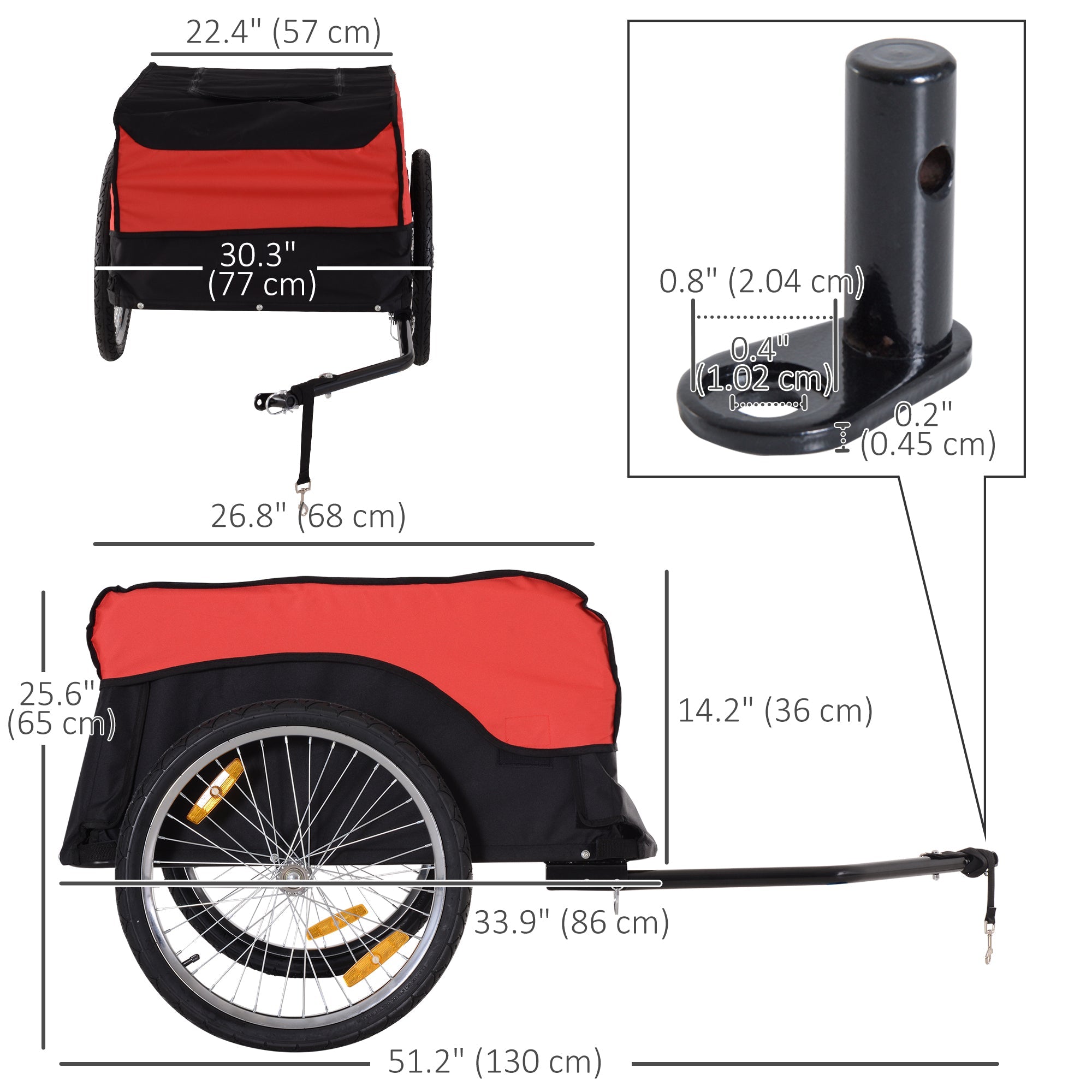 Aosom Bicycle Cargo Trailer with Cover Bike Luggage Carrier Cart Black Red 