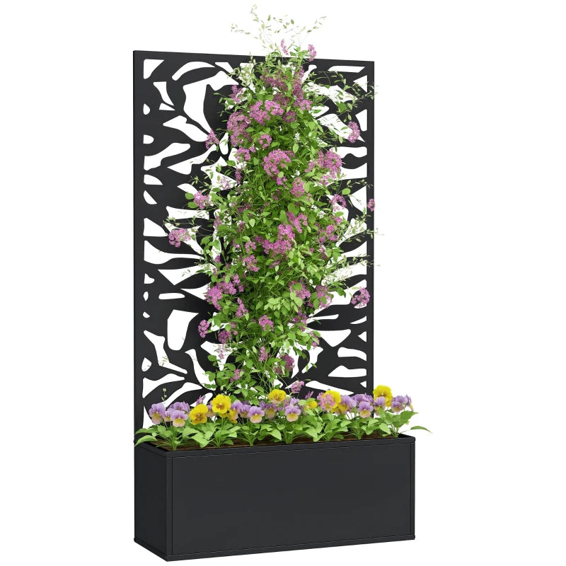 Raised Garden Bed with Trellis, Outdoor Privacy Screen with Planter Box, 24" x 9.1" x 44.5", Black