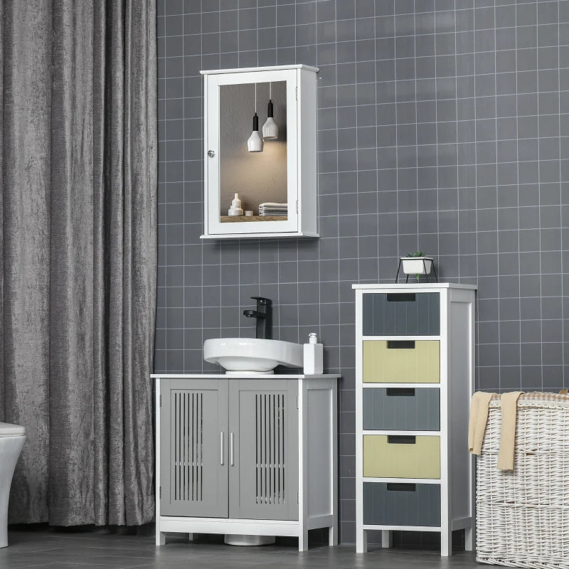 Bathroom Mirror Cabinet, Wall Mounted Medicine Cabinet with Door and Shelves, White