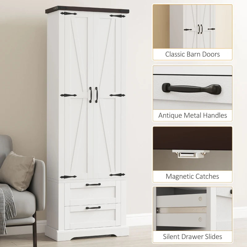 71" Tall Kitchen Pantry Cabinet, Farmhouse Kitchen Storage Cabinet with 2 Drawer and Adjustable Shelves, White