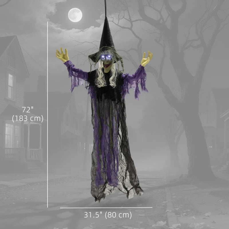 Outsunny Life-Size Animated Hanging Witch – Glowing LED Eyes, Battery Operated Halloween Decoration 