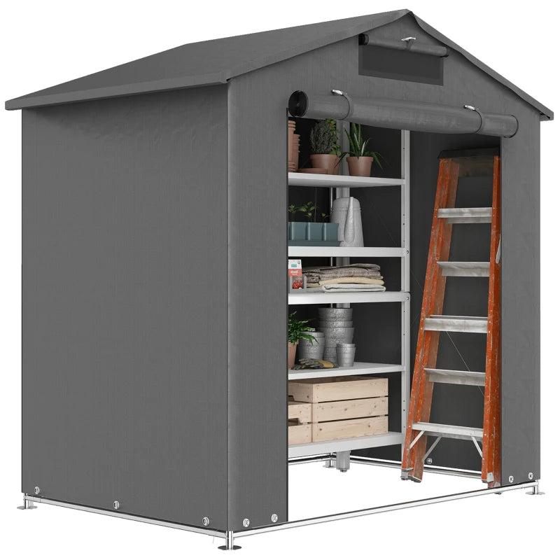 6' x 4' Portable Shed, Waterproof Bike Tent with Roll-up Zipper Door, Vent and Galvanised Metal Frame, Dark Grey