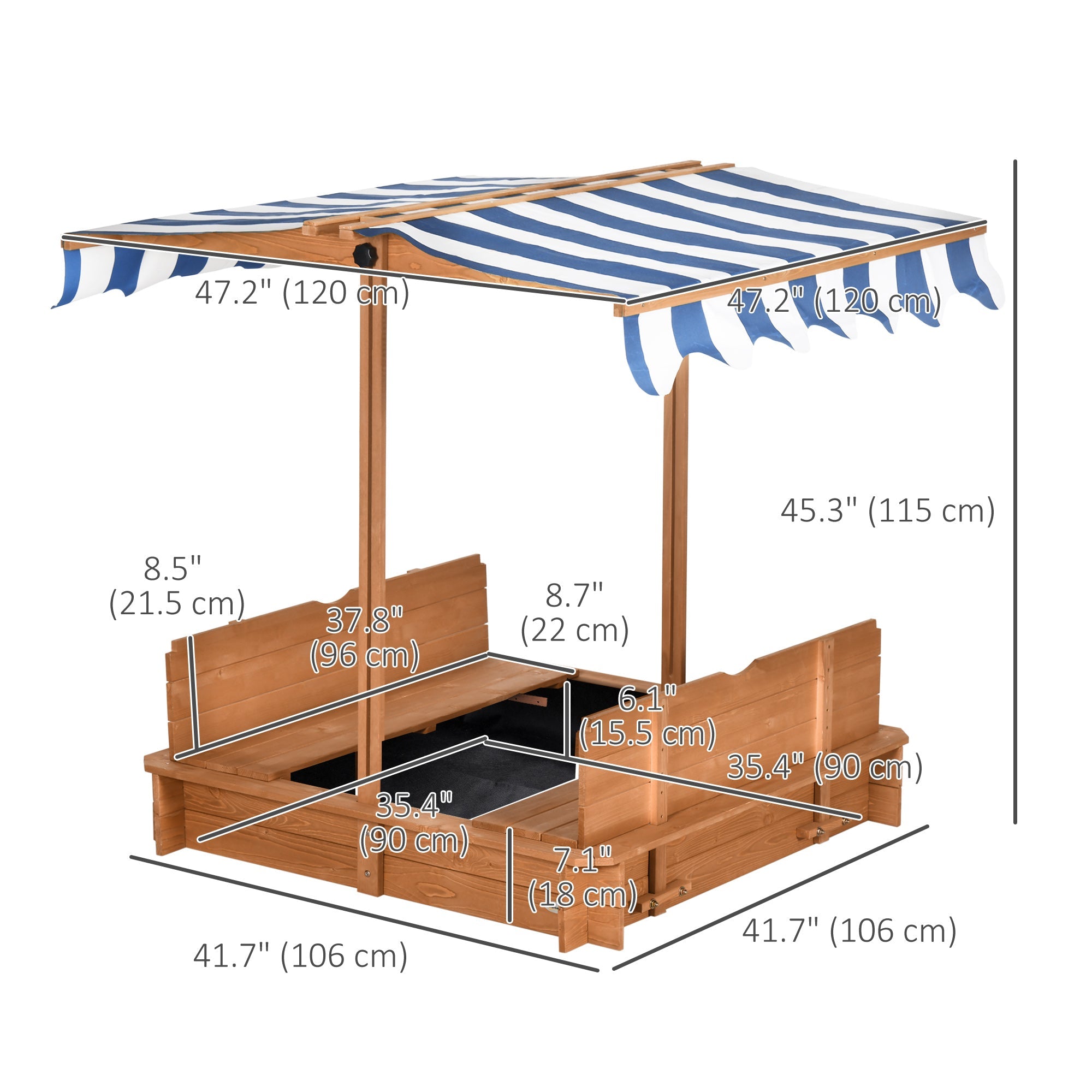 Outsunny Kids Sandbox Wooden with Cover Adjustable Canopy Foldable Bench Seats Sand Play Red 