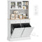 Kitchen Cabinet with Charging Station, 2 Tilt Out Cabinets, Microwave Stand, Freestanding Kitchen Pantry Cabinet, White