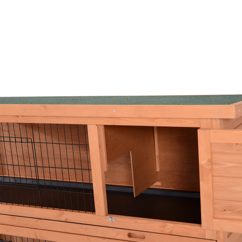 54"L 2-Story Large Rabbit Hutch Bunny Cage Wooden Pet House Small Animal Habitat with Lockable Doors, No Leak Tray and Waterproof Roof for Outdoor/Indoor Orange