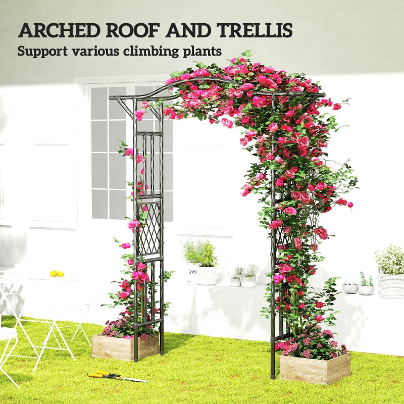 Garden Arch Outdoor Trellis Arbor with Extended Top, 66.9" x 15.7" x 90.6", Black