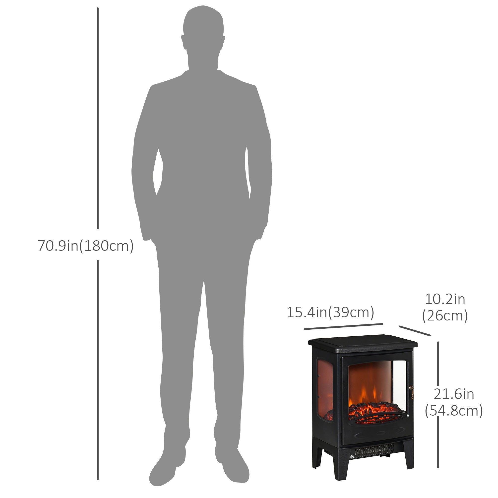 HOMCOM Electric Fireplace Heater, Freestanding Fireplace Stove with Realistic Adjustable Flame Effect and Adjustable Temperature 