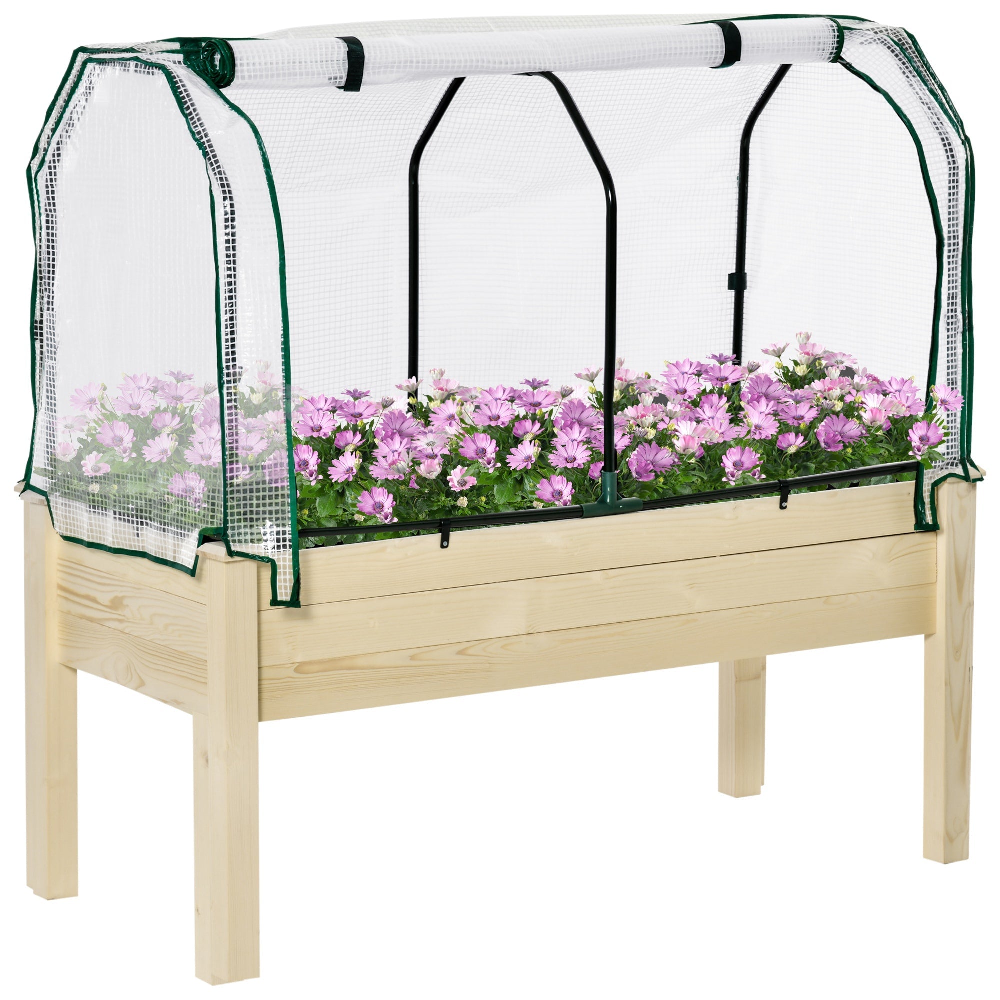 Aosom Elevated Wood Planter Box with PE Greenhouse Cover - Outdoor Raised Garden Bed for Herbs and Vegetables, Perfect for Patio Use 