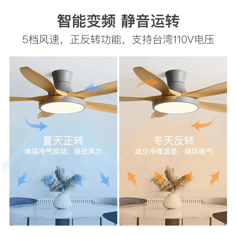 Large Wood Ceiling Fans with LED Light - 48,52,60 Inch DC Motor, Remote Control, 110V,220V for Living Room & Bedroom 