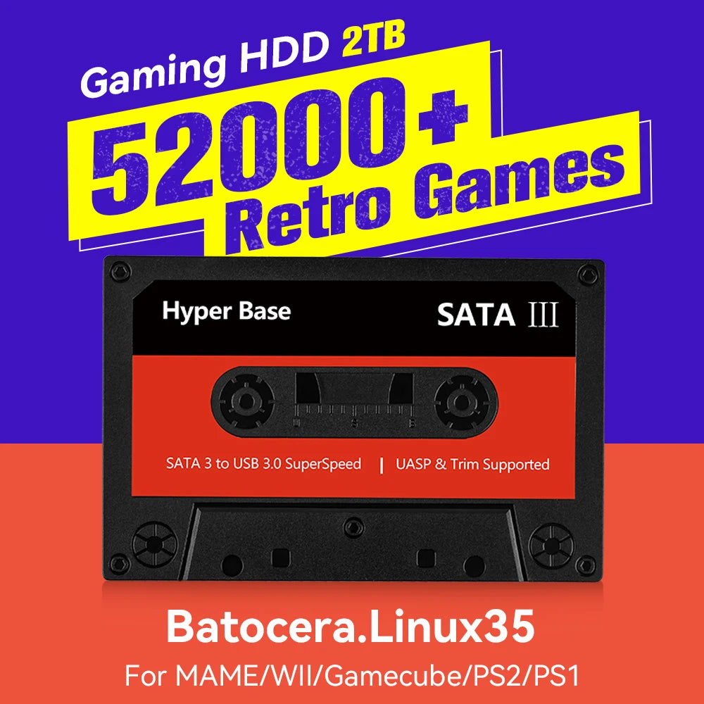 2TB Batocera Gaming HDD – Built-in 52,000+ Games for PS3, PS2, Wii, WiiU, Sega Saturn, N64, MAME, Retro Game Console, Windows PC/Laptop 