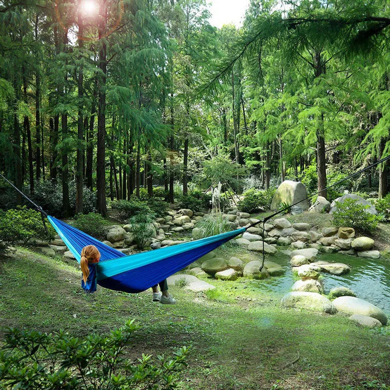 Solid Color Parachute Hammock - Double Person with Straps and Carabiner, Outdoor Camping & Travel Furniture