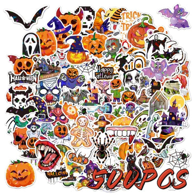 Halloween Stickers Multi Holographic Laser Stickers Luggage Party Decoration Stickers Halloween Waterproof Stickers Decoration 