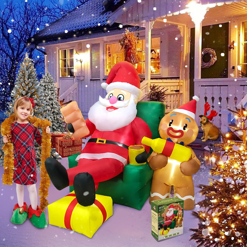 New Christmas Santa Claus Inflatable Decoration for Home Outdoor Xmas Elk Pulling Sleigh Snowman Decor Yard Garden Party Arch