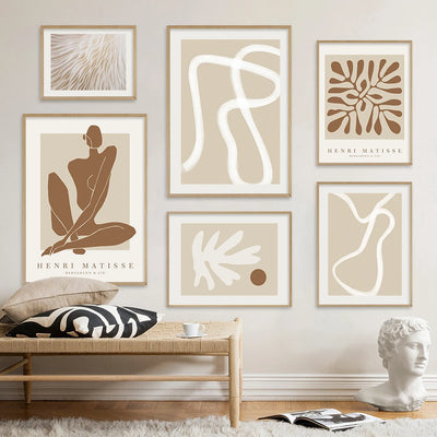 Boho Abstract Matisse Beige White Line Wall Art Poster Minimalist Canvas Paintings Print Picture Living Room Interior Home Decor 