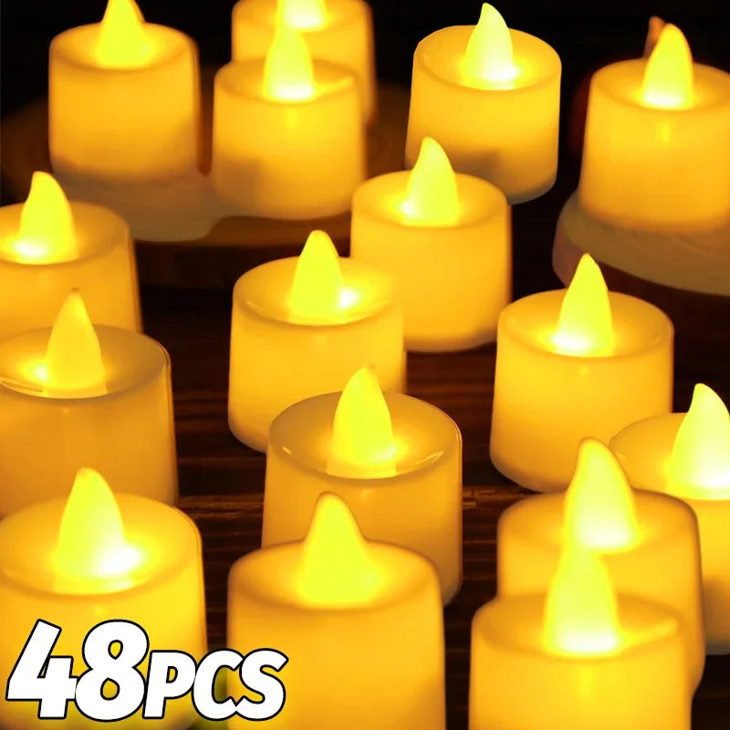 1/48PCS Flameless Led Candle Christmas Wedding Party Decoration Table Lamp Heart-shape Electronic Battery-Power Tealight Candles 