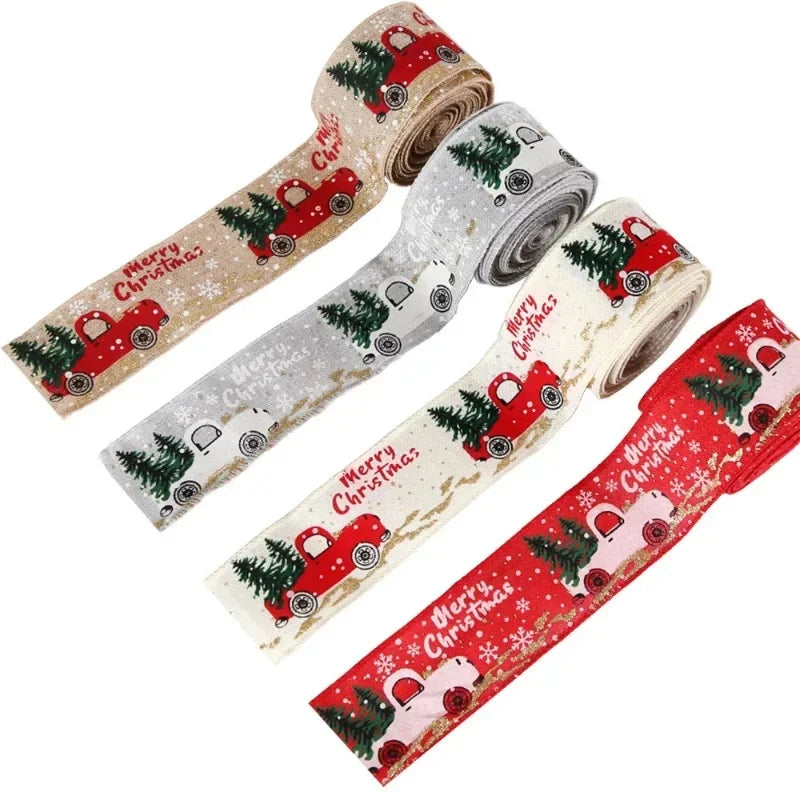 Christmas ribbon classic edging Christmas tree ribbon wreath bow DIY fabric vortex ribbon coarse linen ribbon edging gift 