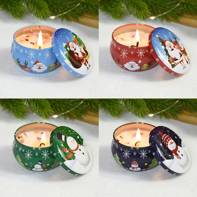 1Pc Christmas Aromatherapy Candle Jars Round Tinplate Scented Candle Xmas New Year Party Home Decor Navidad Gift 2024