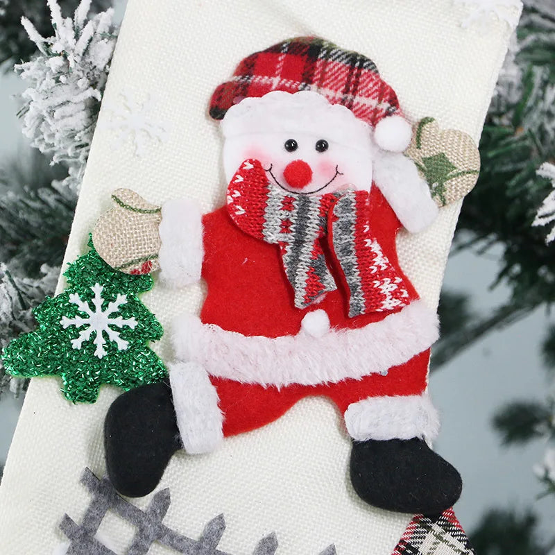 (1pcs)32*18.5cm Christmas Stocking Gift Bag Xmas Snowman Decoration Fabric Oversized Socks Christmas Tree Decoration DIY Cute