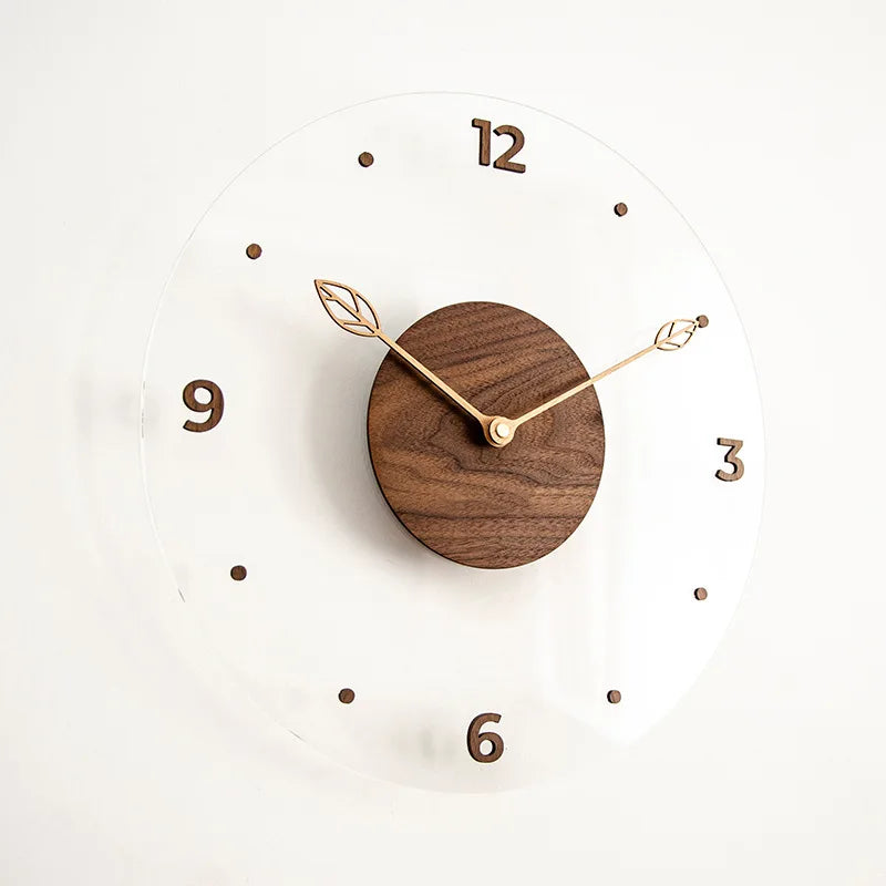 12-Inch Creative Solid Wood Wall Clock – Simple Scandinavian Design with Acrylic Glass for Home Living Room Decor