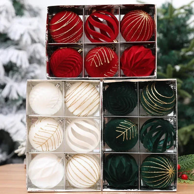 6/12pcs 8cm Wine Red Christmas Ball Ornaments Dark Green Christmas Tree Decoration New Christmas Spheres Pendant Velvet Balls 