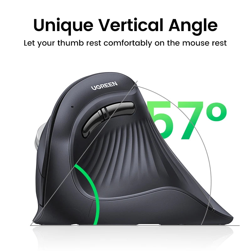 UGREEN Vertical Mouse – Wireless Bluetooth 5.0 & 2.4G, Ergonomic Design, 4000 DPI, 6 Mute Buttons, Compatible with MacBook, Tablets, Laptops, and PCs