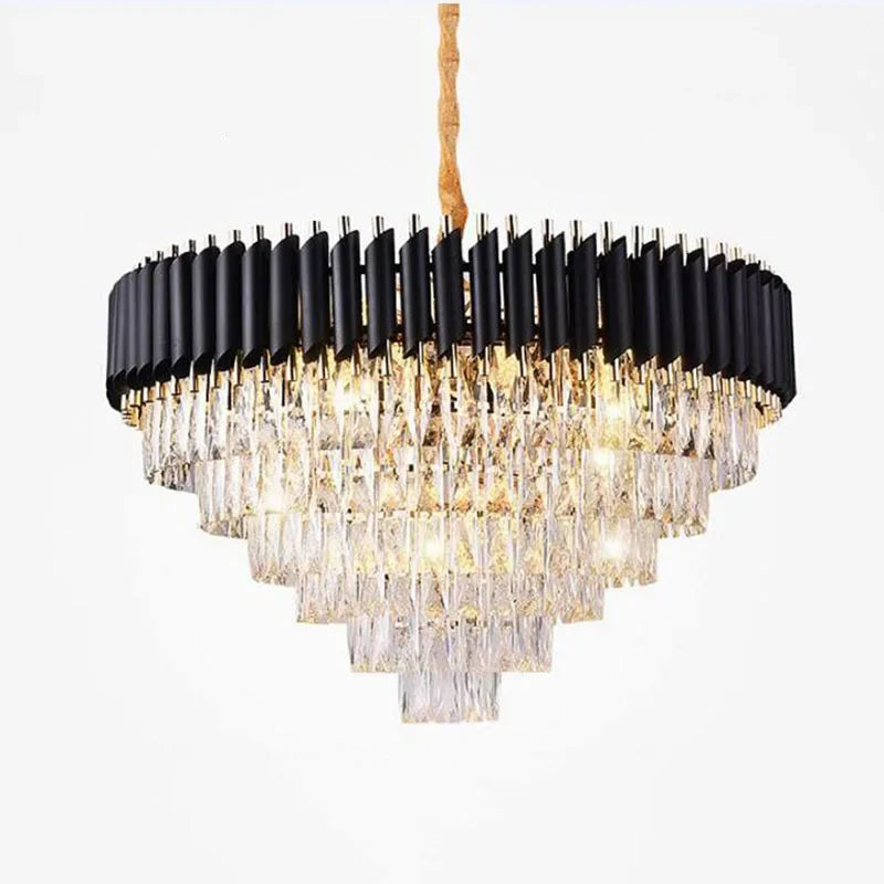 Modern Luxury Gold & Black Crystal Chandelier - LED Pendant & Ceiling Light for Living Room, Hotel, Hall