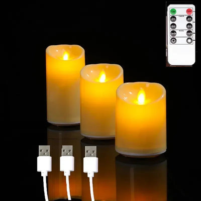 USB Charge LED Candles Remote Control Decorative Moving Wick Candles Flickering Flames Wedding Church Candles Home Table Decor 