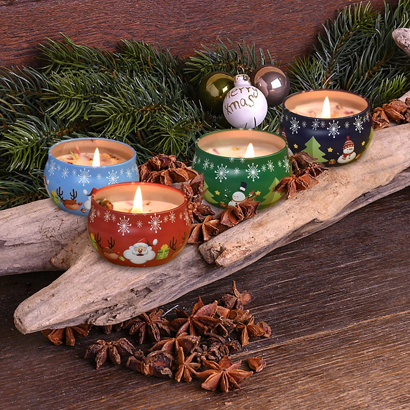 1Pc Christmas Aromatherapy Candle Jars Round Tinplate Scented Candle Xmas New Year Party Home Decor Navidad Gift 2024