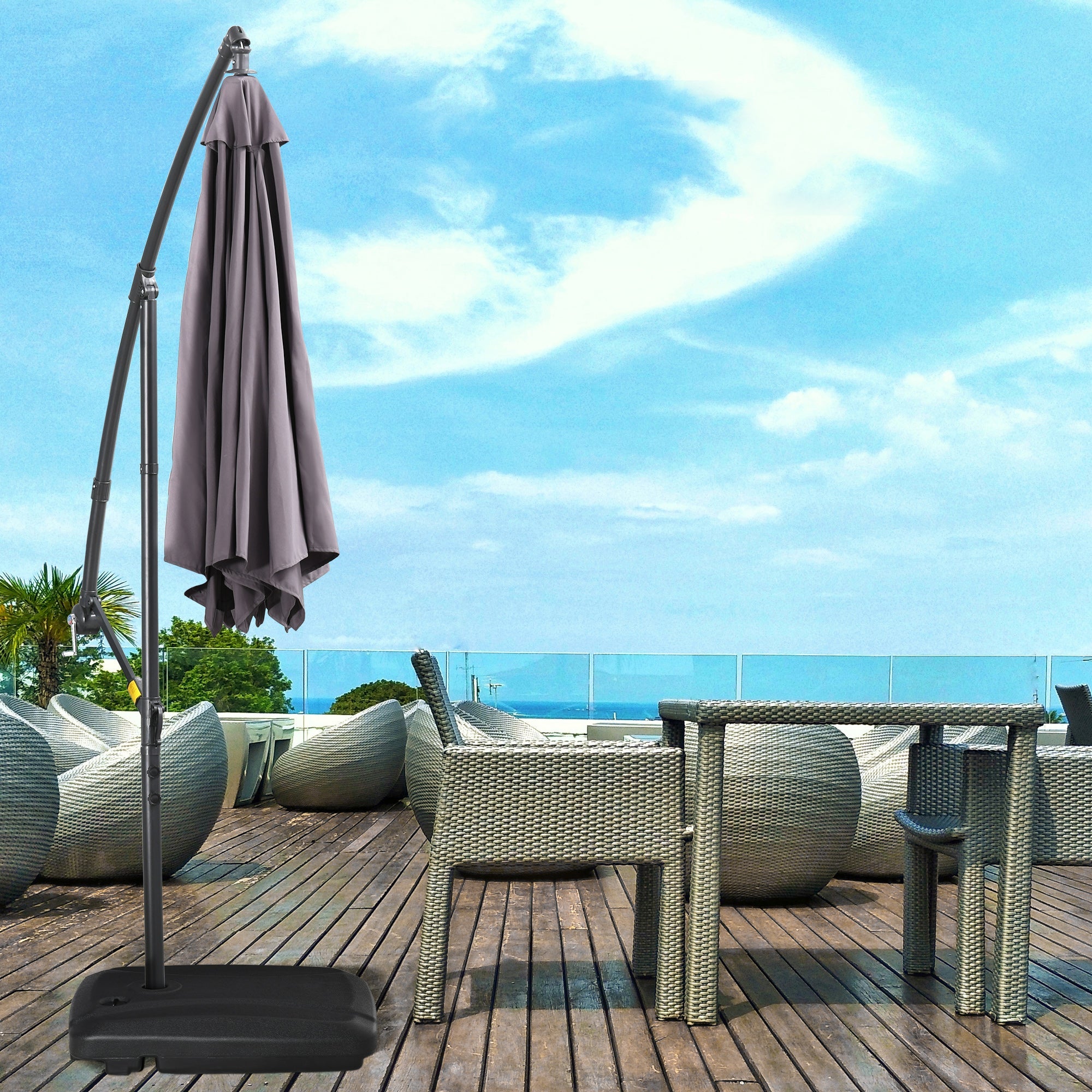 Outsunny Cantilever Umbrella Base with Wheels, Portable Offset Parasol Stand, Water/Sand Fillable up to 165 lbs, Black 