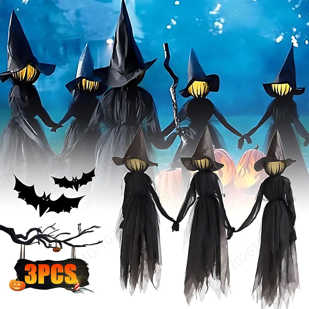 3PCS Halloween Colourful Glow Three Hand-Holding Witches Sound-activated hand-holding witch Halloween light up decoration props