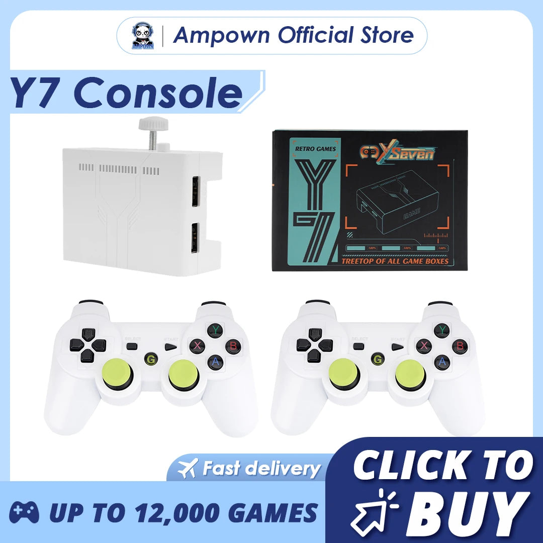 Ampown Y7 Video Game Console – Linux System, 256GB Storage, 12,000 Built-In Games, Rechargeable Wireless Controller, Low Latency Connection, Player Gift