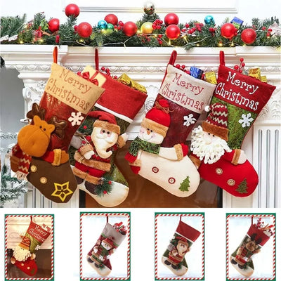 1pcs Christmas Stocking Snowman Santa Elk Kid Candy Gift Bag Sock Fireplace Decor Xmas Christmas Tree Ornaments Holder New Year 
