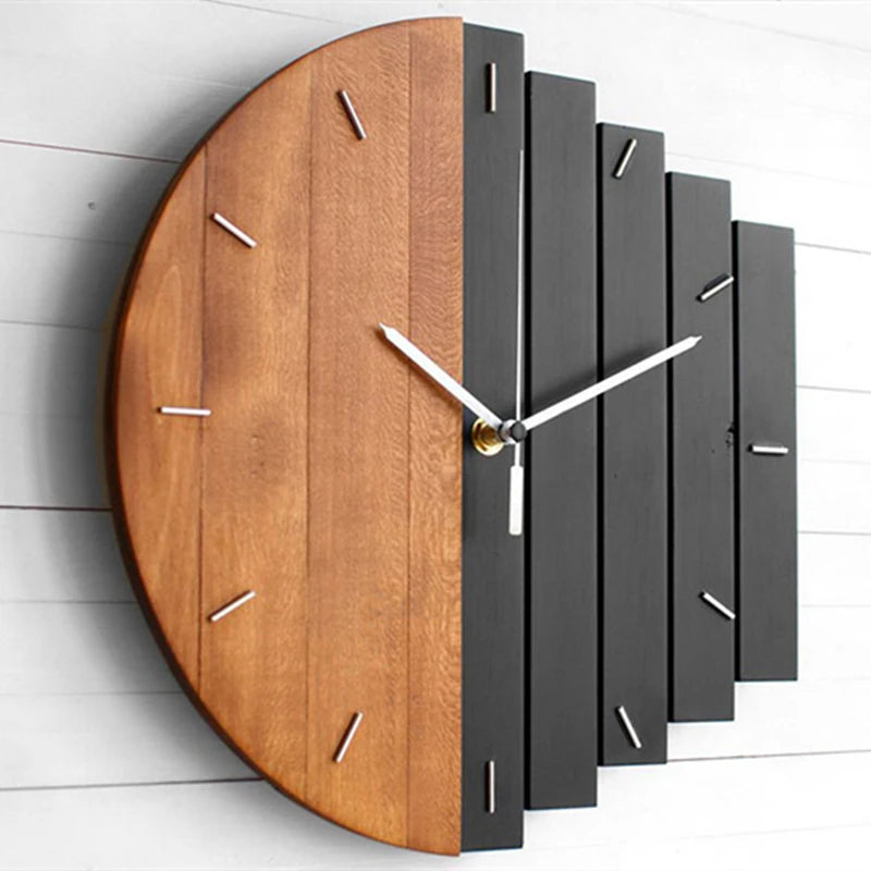 Irregular Abstract Industrial Style Wall Clock - Creative Large Wooden Quartz Clock for Living Room & Bedroom 