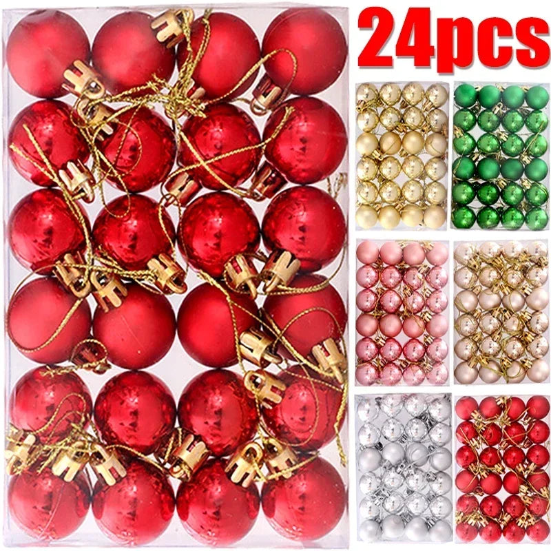 6-24pcs Box Electroplated Balls Christmas Ornament Xmas Tree Pendant Hanging Decoration 3cm Plastic Ball Festival Party Supplies