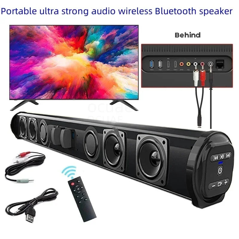 Portable Super Powerful Sound Bar - Wireless Bluetooth Speaker with Surround Stereo, Subwoofer, FM Radio 