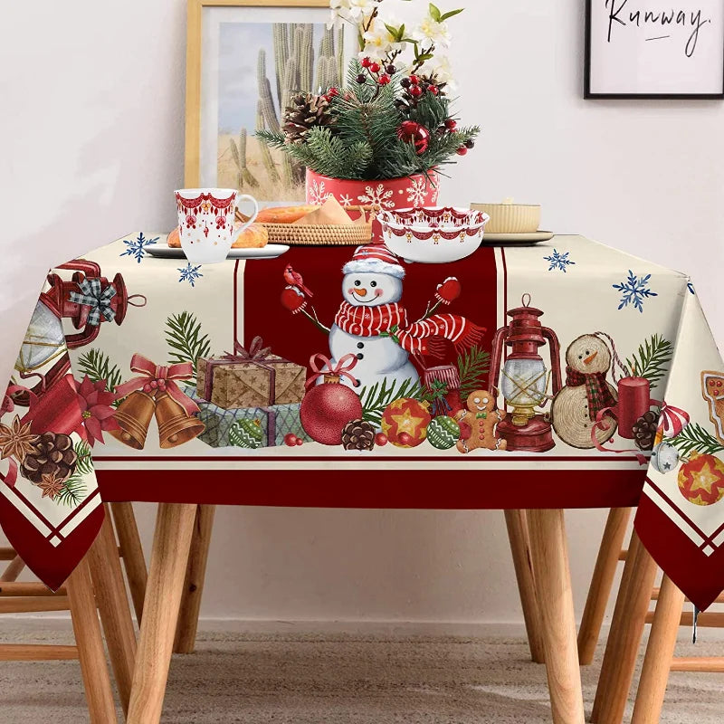 Christmas Tablecloth Snowman Pattern Rectangular Tablecloth Christmas Tablecloth Farmhouse Table Stain-resistant Decorations