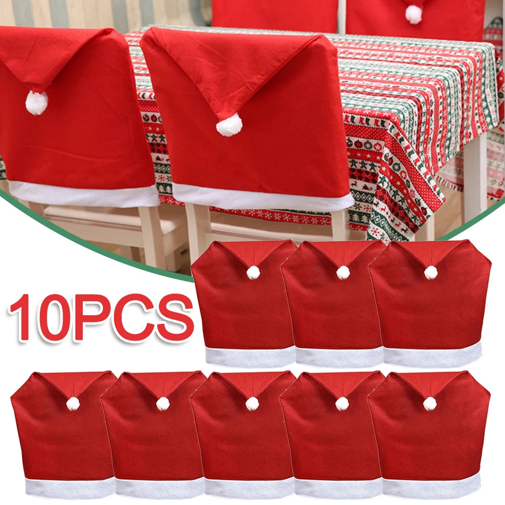 1-10PCS Santa Hat Chair Cover Christmas Table Decoration Santa Hat Home Decoration Christmas Gifts 