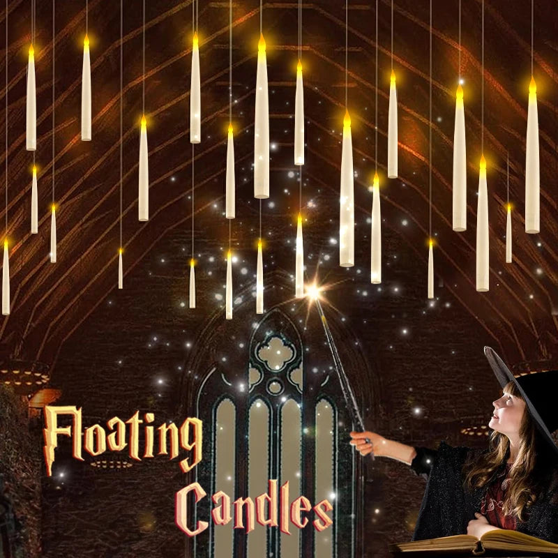 12-60PCS Floating Candles with Wand Magic Flameless Taper Candle Flickering Candlestick Hanging Christmas Decor/Wedding/Party