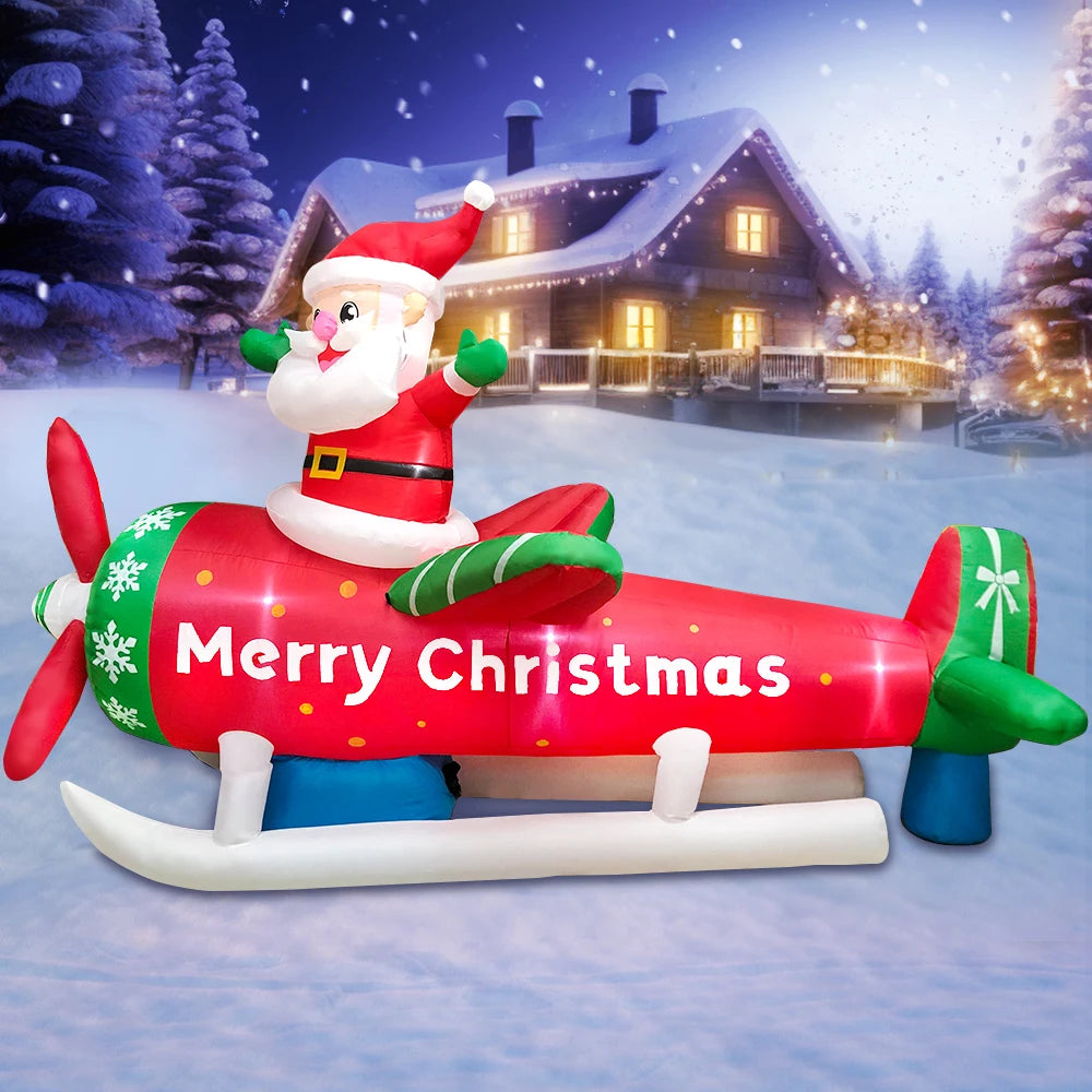 Christmas Santa Claus Inflatable Decoration for Home Outdoor Xmas Elk Pulling Sleigh Decor Yard Garden Party Prop with LED Light