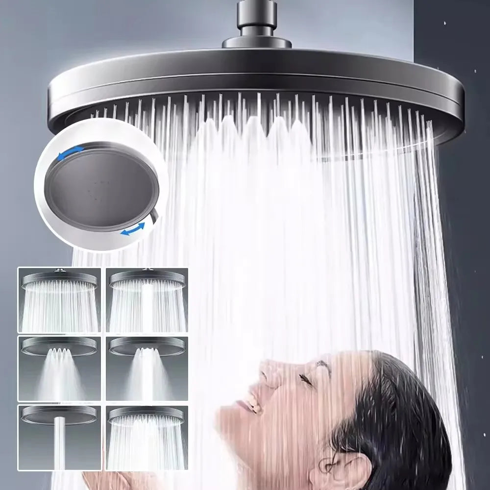 New 6 Modes Rainfall Shower Head Bathroom High Pressure Top Rain Showerheads 360° Rotation Top Spray Shower Faucet Accessories 